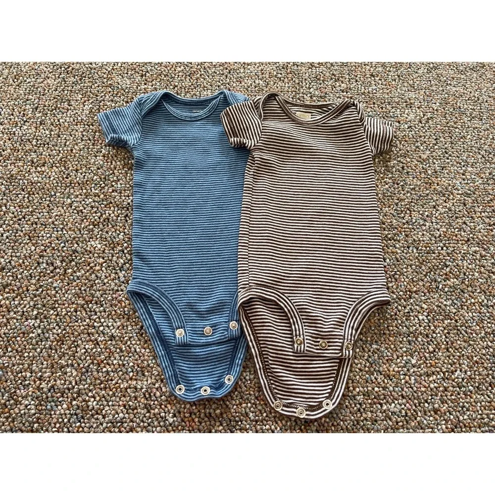 Carter's Boys Brown & Blue Striped Bodysuits Newborn